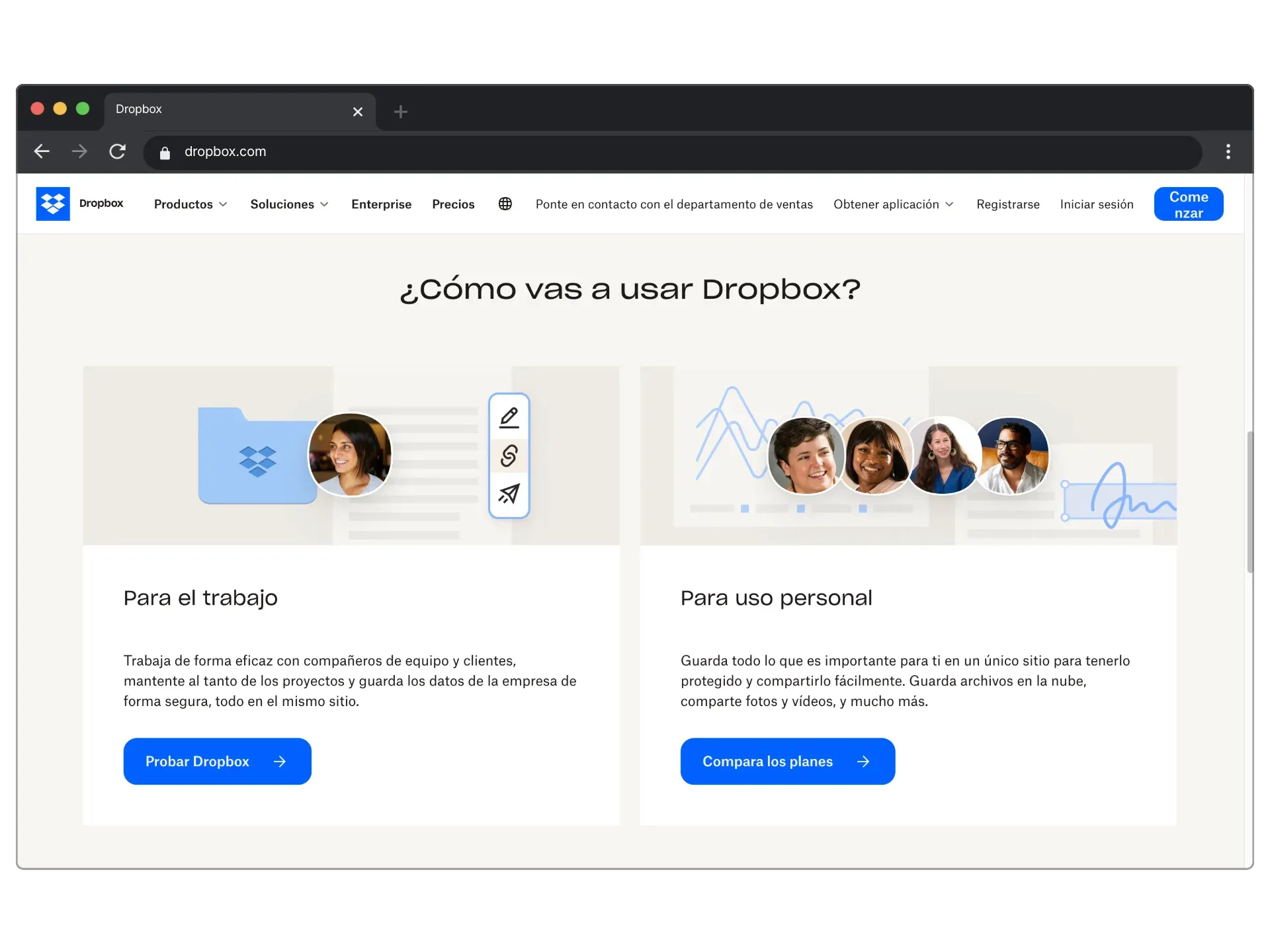Ejemplo de diseño minimalista en Dropbox