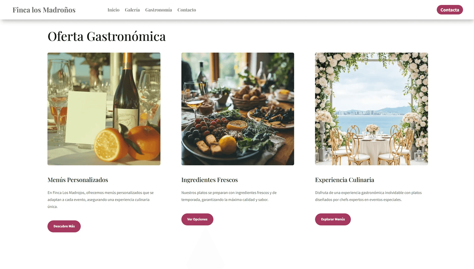 Menús personalizados Evolvio Events