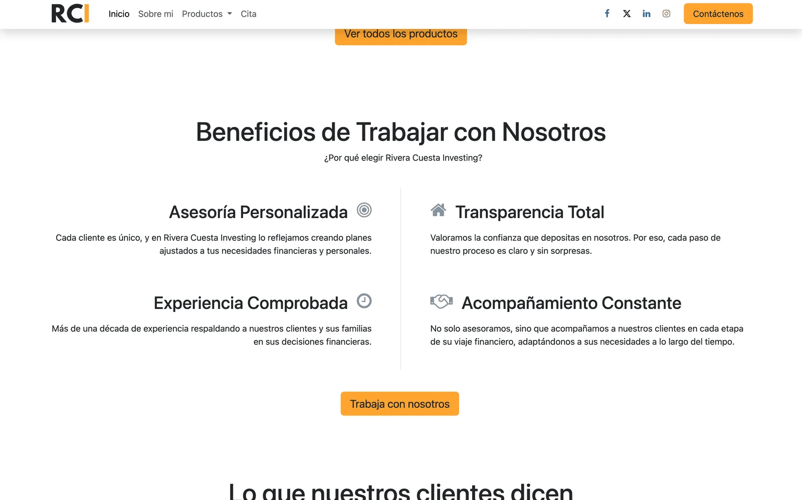 Detalle de servicios Rivera Cuesta Investing